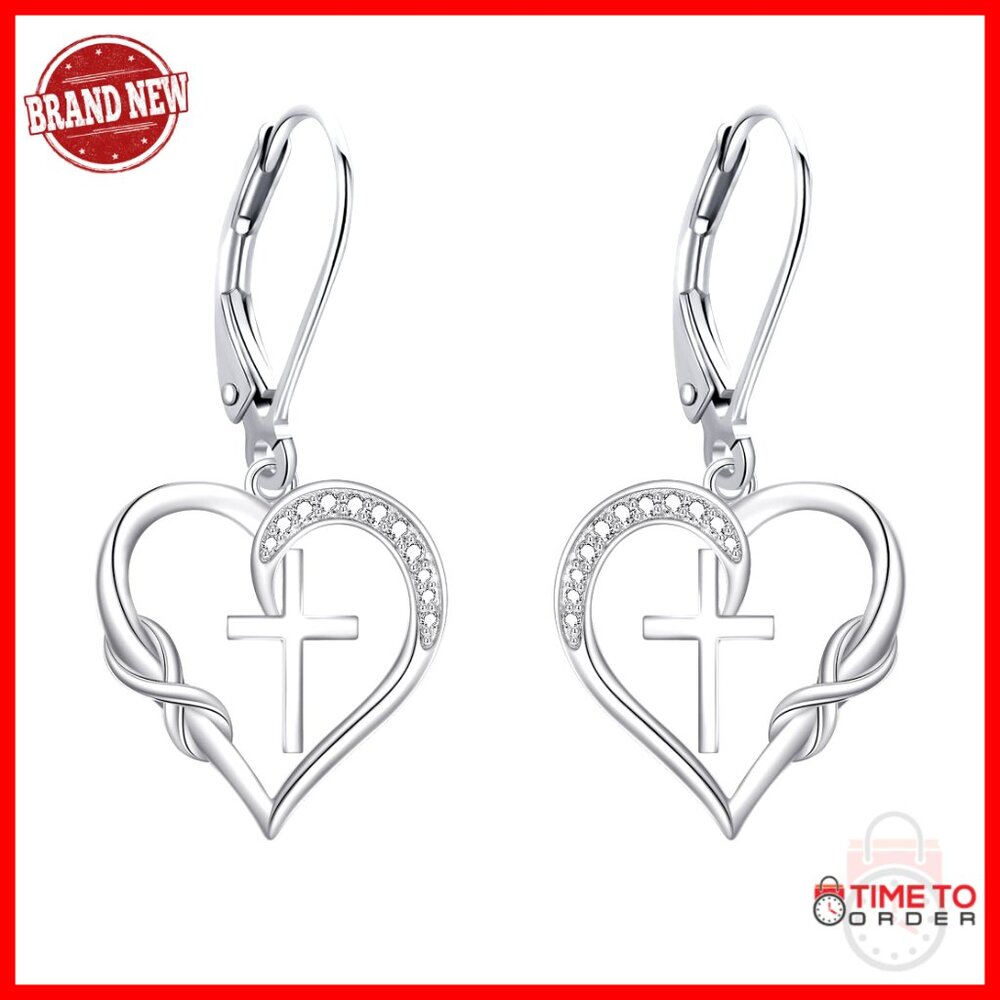 Sterling Silver Leverback Dangle Drop Earrings Elegant Minimal Chic Religious